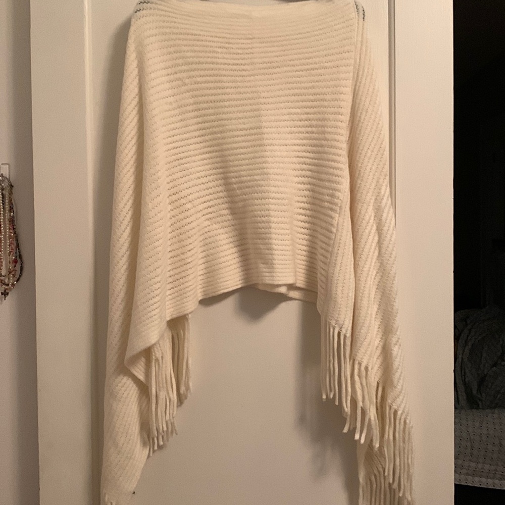 Cream Poncho Sweater-2XL-3XL~ Fringe~Shawl